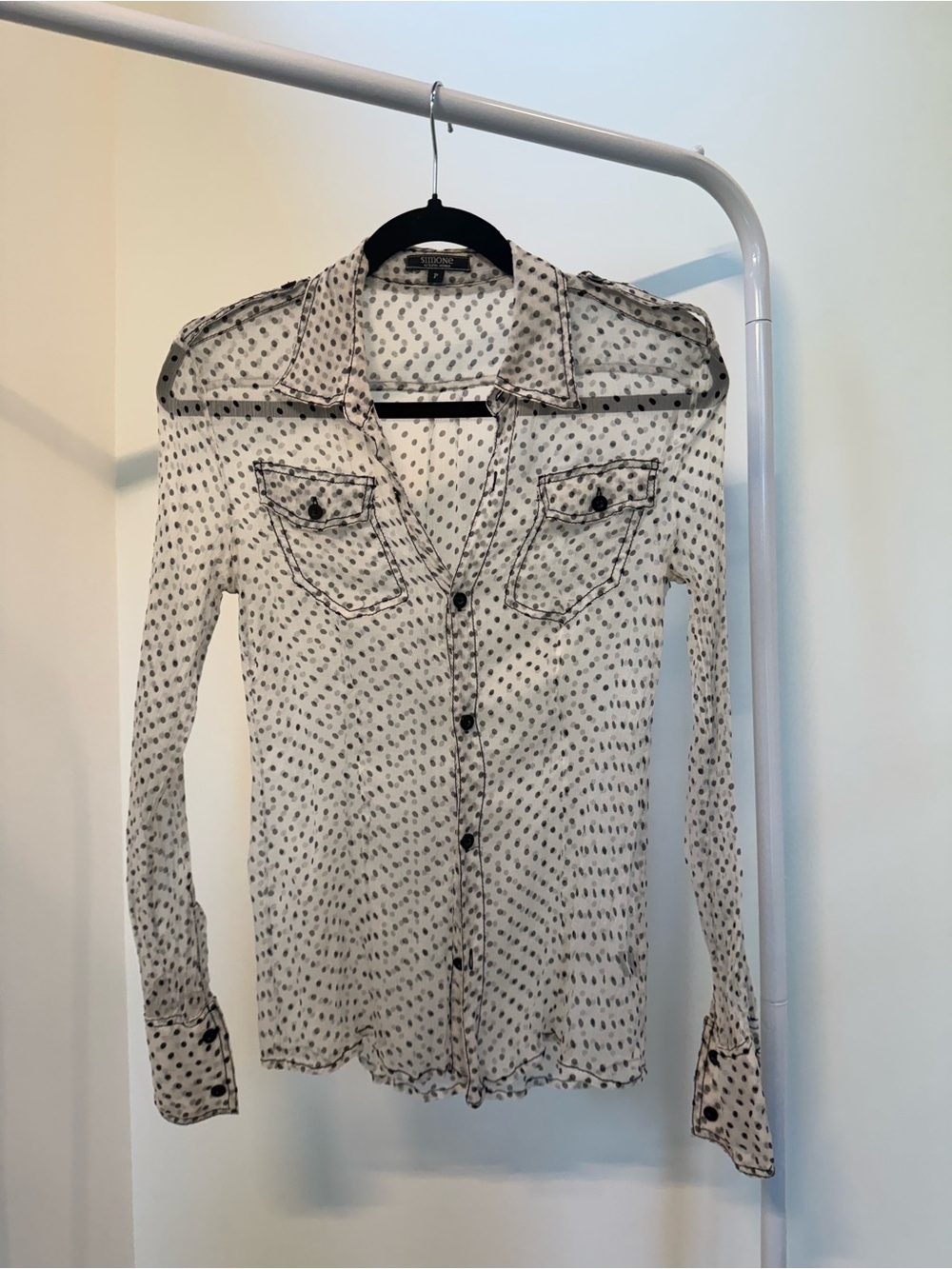Simone by Katie Nehra Silk Polka Dot Sheer Blouse Sz P